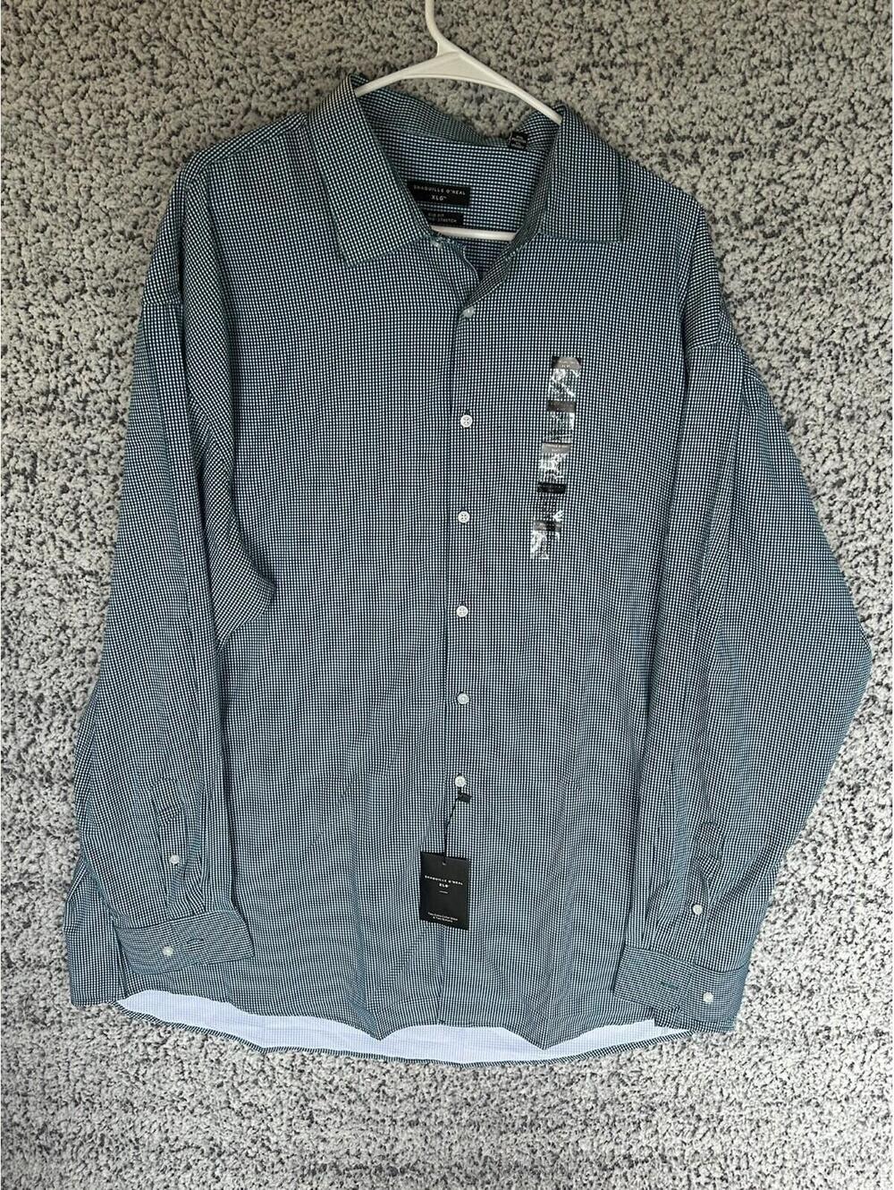 Shaquille O'Neal Long Sleeve Dress Shirt DEEP TEAL GINGHAM BIG FIT 18.5 36/37